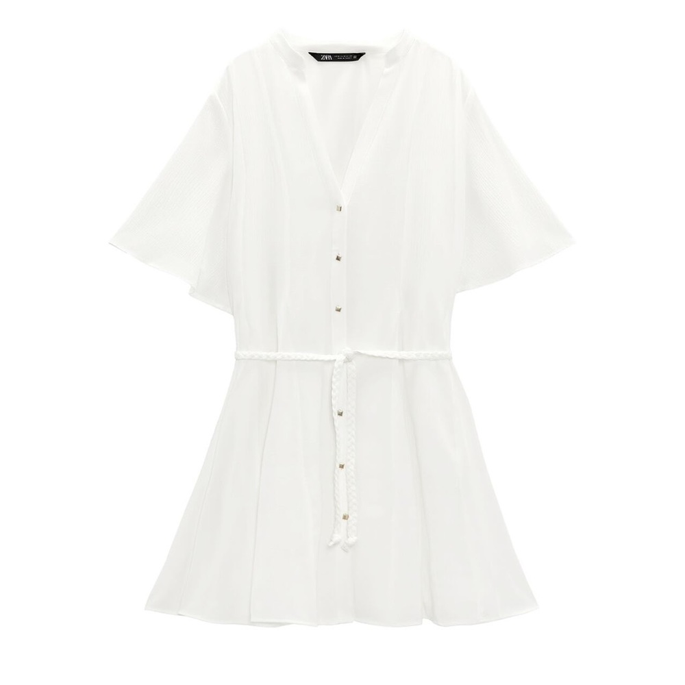 Zara white short sleeve tie dress